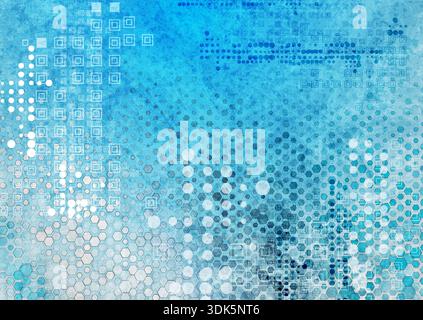 Blue grunge texture wall with geometric pattern abstract background. Retro tech vector design Stock Vector