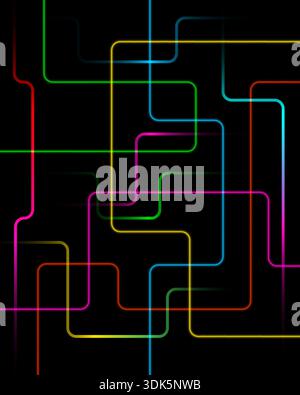 Abstract digital technology network connection with vibrant glowing lines on black background, high speed internet data Stock Vector
