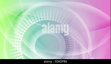 Bright shiny abstract minimal geometric background with waves and halftone circles. Vector tech design Stock Vector
