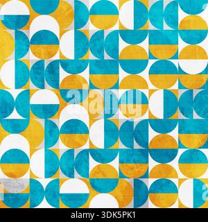 Bauhaus grunge geometric seamless pattern with squares, circles and semi circles. Modern aesthetics vector design Stock Vector