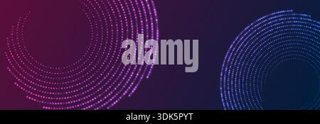 Futuristic glowing tech blue purple halftones dotted circles abstract background. Geometric minimal banner vector design Stock Vector