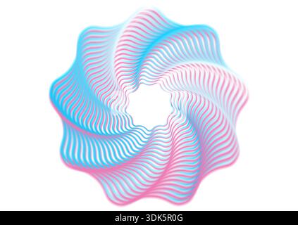 Blue pink geometric smooth twisted wavy curved element abstract design. Starry ornament vector background Stock Vector
