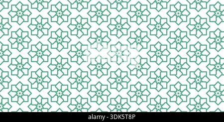 Green Islamic Geometric Pattern Background with Repeating Star and Floral Motifs Stock Vector