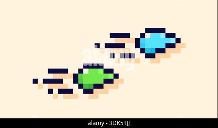 Pixel art 8 bit color tiny spaceships.  Stock Vector