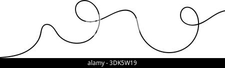 Continuous black squiggle line cable creating abstract wavy vector illustration pattern on white background. Stock Vector