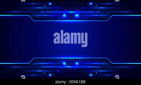 futuristic blue technology background featuring glowing circuit lines and a digital hud interface to showcase high tech data solutions in modern works Stock Vector