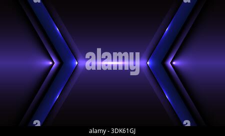 futuristic technology background with purple and blue glowing chevron shapes and dark metallic texture for high tech digital design Stock Vector