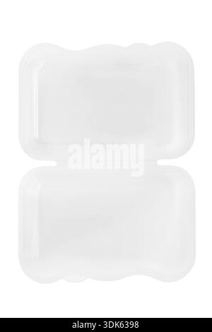 Empty opened plastic small container isolated over white Stock Photo