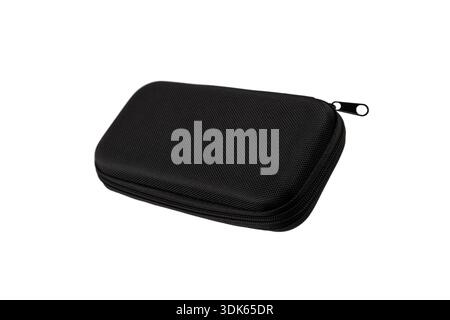 Compact black semi-rigid zippered case for storing gun cleaning tools. Stock Photo