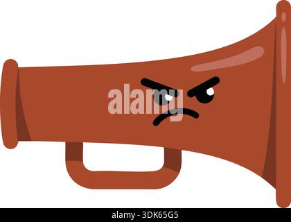 Cartoon megaphone with an angry face and sound horn shape in brown tones Stock Vector