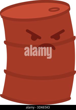 Cartoon metal barrel with an angry face in red brown tones and simple shading Stock Vector