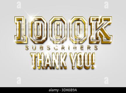 Celebrating 1000k subscribers with a luxury golden 3D text design. This 1000k subscribers milestone graphic features a shiny thank you message for fol Stock Vector