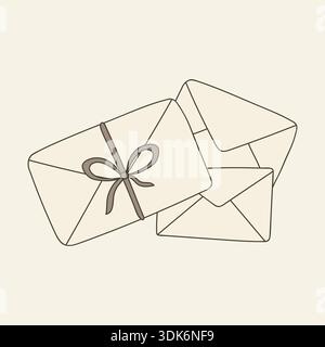 Hand Drawn Envelopes Tied With Ribbon In Vintage Style Stock Vector
