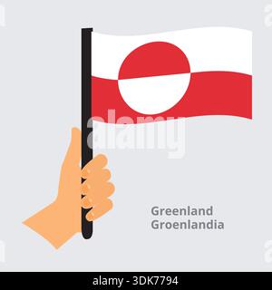 Hand holding a Greenland flag isolated on a white background Stock Vector