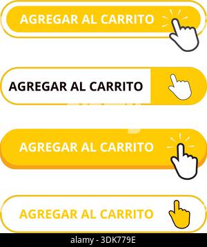 White and yellow agregar al carrito button with a shopping cart on a white background (trad. add to cart) Stock Vector