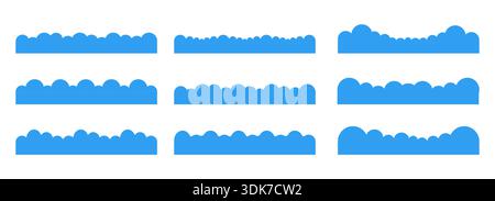 Simple clouds divider web site separator set. Fluffy curve edge header section. Blue border for banner, frame bottom, template. Vector illustration Stock Vector