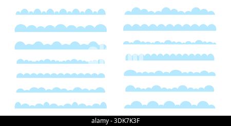 Scalloped border fluffy scalloped edge set. lace border, textile frill stripe. Cutout wavy decoration line frame collection. Vector illustration Stock Vector