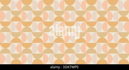 A minimal abstract Bauhaus style semicircle seamless pattern. Features half circle shapes in a warm, beige and cream muted color palette. A stylish, r Stock Vector