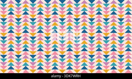 A vibrant, seamless geometric triangle pattern with a retro color palette. Great for bright festive backgrounds, fabric, and modern design. Happy Birt Stock Vector
