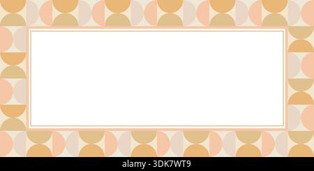 A geometric, mid century modern style frame in warm beige and cream pastel colors. Features a bauhaus border with abstract circle and arch shapes. Ide Stock Vector