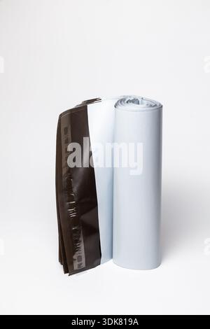 Close-up of roll of zip lock packaging bags with seal on white background Stock Photo