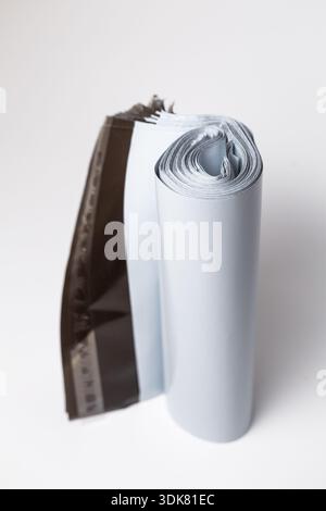 Close-up of roll of zip lock packaging bags with seal on white background Stock Photo