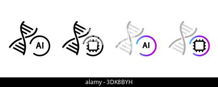 AI DNA genetics icon set with artificial intelligence biotechnology research biological engineering health technology Stock Vector