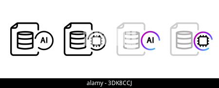 AI database icon set with artificial intelligence big data storage information management server technology in outline Stock Vector