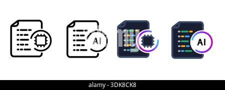 AI coding icon set for software development programming artificial intelligence technology code generated Stock Vector