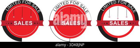 Circular sales badge with hanging tags and sale text icons. Stock Vector