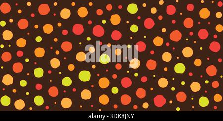 Colorful Polka Dots Seamless Pattern on Black Background, Retro Abstract Design. Stock Vector
