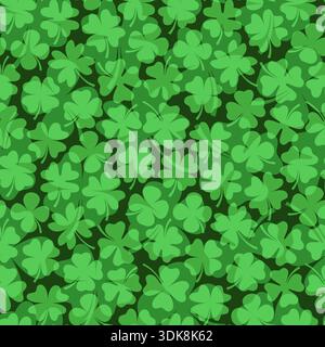 Seamless vector pattern with green four leaf clovers for Saint Patrick's Day backgrounds and graphic design Stock Vector