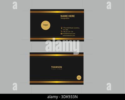Luxury professional business card template with elegant gold foil borders on a dark charcoal background featuring a minimalist double-sided layout sui Stock Vector