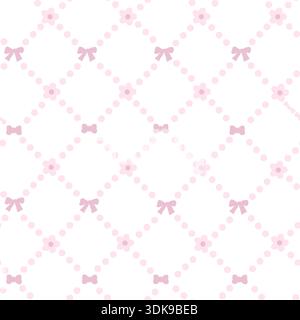Pink plaid with bow ribbon and daisy seamless fabric design pattern Stock Vector