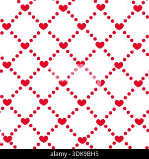Red plaid with hearts seamless fabric design pattern Stock Vector