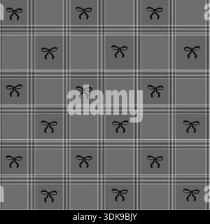Grey plaid with ribbons seamless fabric design pattern Stock Vector