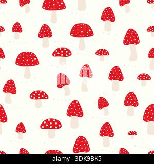 Cute mushrooms seamless fabric design pattern II Stock Vector