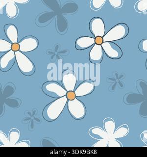 Cute flower seamless fabric pattern blue background Stock Vector