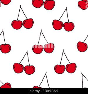 Cute pixel cherries seamless fabric design pattern Stock Vector