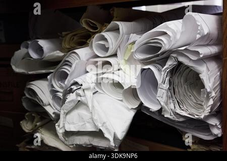 Rolled architectural drawings and blueprints stored in a professional office in Millburn, New Jersey, May 11, 2011 Stock Photo
