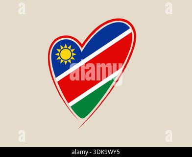 Namibian Flag Heart Shape Illustration Symbolizing National Pride and Love for the African Nation in a Patriotic Vector Design.. Stock Vector