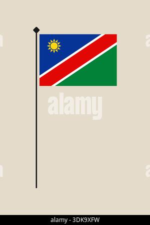 Namibia National Flag Waving Proudly on a Pole, Representing African Country Identity and Patriotism, Clean Vector Graphic Illustration.. Stock Vector