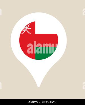 Oman Flag Map Pin Icon Showing Geographical Location and National Identity on a Modern Digital Map for Travel and Navigation Purposes.. Stock Vector