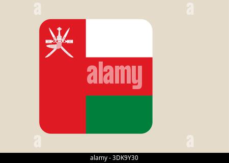 Oman National Flag Vector Icon with Emblem in Rounded Square Flat Design for UI UX Digital Maps. Stock Vector