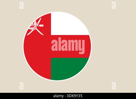 Omani National Flag Displayed as a Circular Button Icon, Symbolizing Identity, Pride, and Modern Design.. Stock Vector