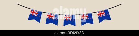 New Zealand Flags Hanging as Festive Bunting Garland Decoration for National Celebrations and Patriotic Events. Stock Vector