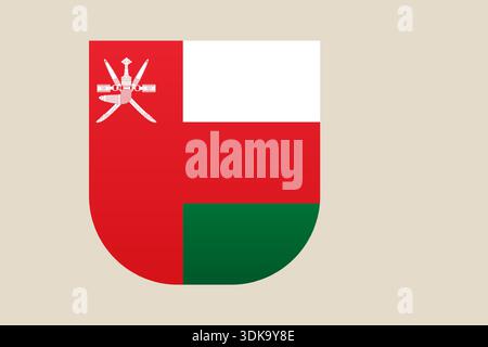 Oman National Flag Emblem Illustrated in Modern Shield Shape Vector Design - Patriotic and Official Middle Eastern Symbol. Stock Vector