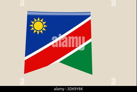 Glossy Namibia National Flag Vector Waving Banner Icon Displaying Patriotic Colors and Sun Emblem in Modern Style.. Stock Vector