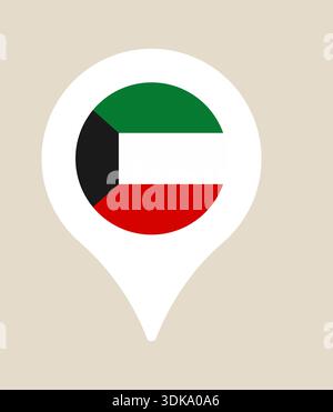 Kuwait Flag National Symbol Showcased Inside Modern Map Pointer Pin Icon Indicating Country Location Globally with Clear Design.. Stock Vector