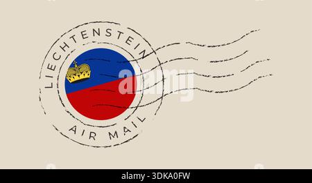 Distressed Liechtenstein Flag Grunge Postmark Circular Stamp Mark for International Air Mail and Postal Service. Stock Vector